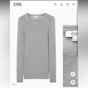 COS Crew-Neck Merino Long Sleeve Top in Gray, Size S